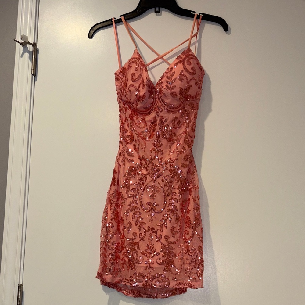 Elegant Coral Mini Sequin Dress